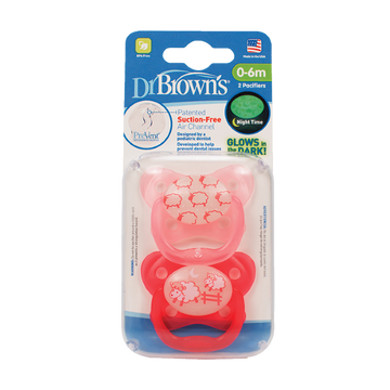 Dr Brown Prevent Πιπίλα Ορθοδοντική Σιλικόνης Νυκτός Πεταλούδα Ροζ 0-6 Μηνών 2τμχ